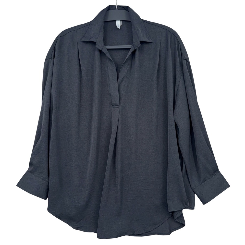 Glam V-Neck Pullover Blouse Womens M 100% Polyester Black Long Sleeve